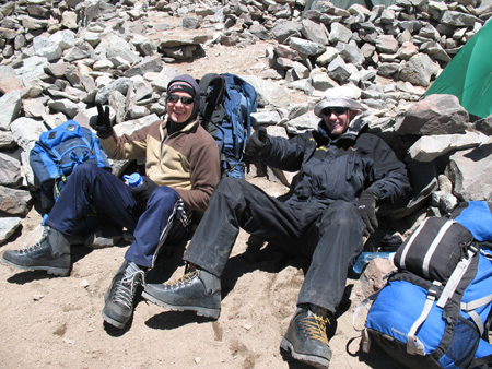 Emil and myself taking a break; notice the boots we are wearing, these weigh about 1.5 kg EACH BOOT!