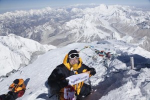 Wiktor on the summit of Mount Everest