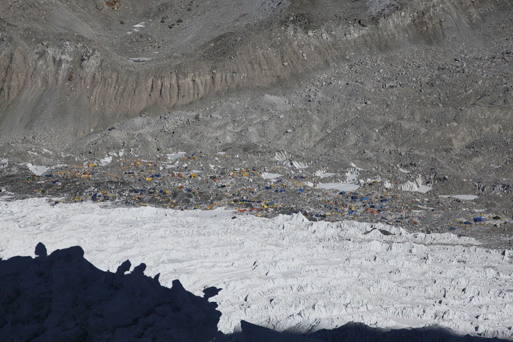 Everest Base Camp as seen from Khumbu Ice Fall