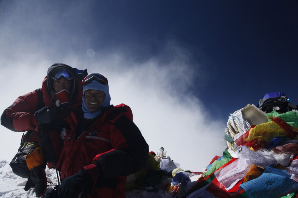 Lhakpa Nuru Sherpa (right) on the summit of Mt. Everest, 8848m, 17 May 2010